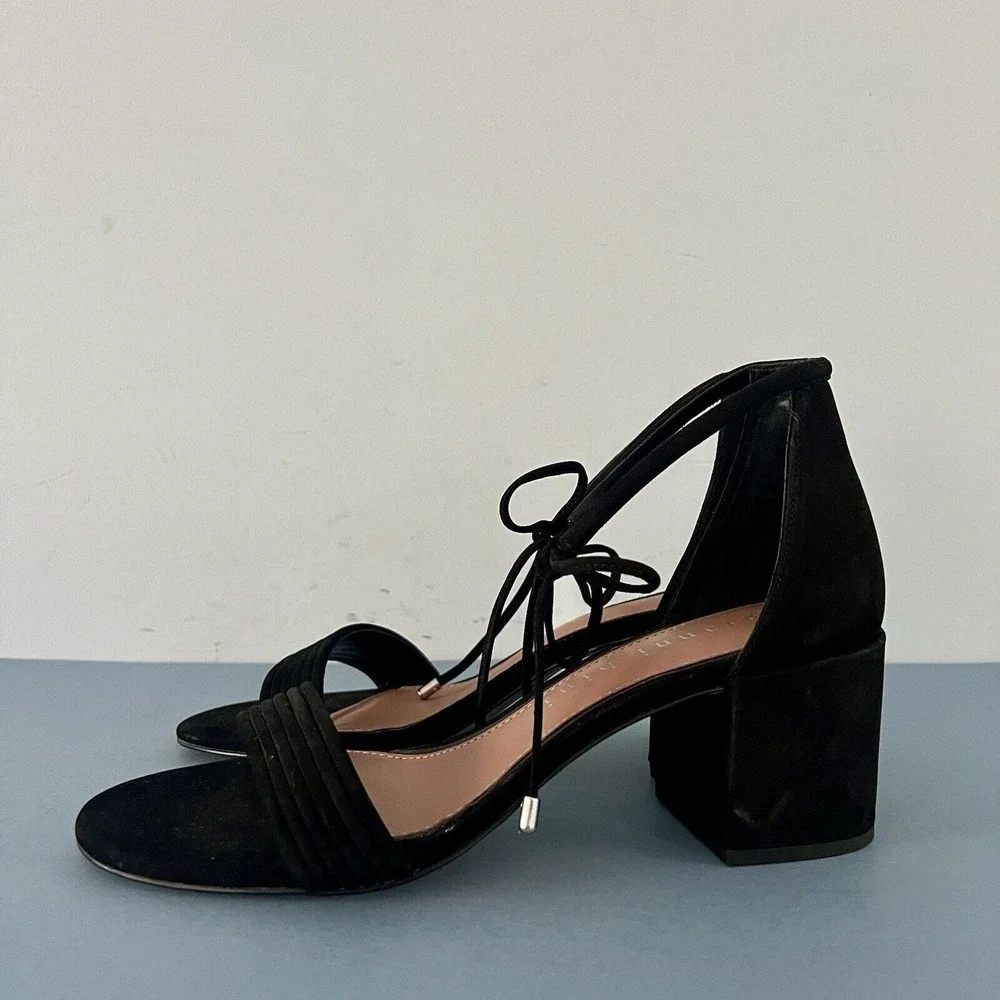 Gianni Bini Rhiaann Dress Sandals‎ Ankle Tie Black Suede Block Heels